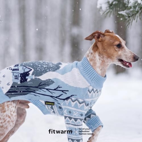 Image of Fitwarm Yeti Dog Jacquard Sweater, Cozy Winter Clothes for Small Dogs Boy Girl, Knitted Pet Apparel, Blue, White, Medium