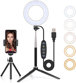 ZXM 6 inch Ring Light Live Support Mobile Phone Clip Desktop HD Ring Light Portable Photography Mobile Phone Fill Light (Size : 6 inch with tripod)
