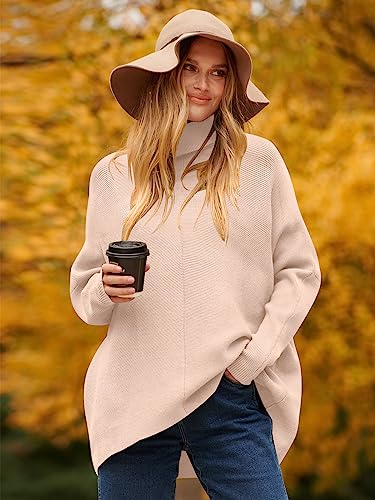 Image of ANRABESS Womens Oversized Turtleneck Batwing Long Sleeve Casual Cozy Baggy Knit Pullover Tunic Sweater 2025 Fall Outfits, Pink, Large