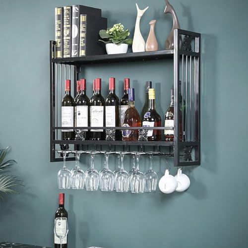 Generisch Portabotellas de Vino rústico de Pared con Estante para Copas, botellero de Metal para restaurantes y Bares, Elegante botellero para decoración Moderna y Entretenimiento.