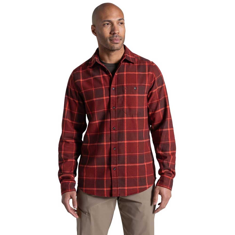 Craghoppers Men's Red Jasper Check Gable Long Sleeve Shirt L Red