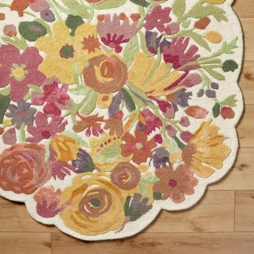 Image of Handmade Tufted Irregular Shape Wool Area Rug Botanical Design, Thick & Soft Carpet for Living Room, Bedroom Hall Room Color Multi Size 6X8 feet (180x240cm)