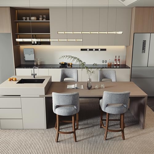 Image of VKNOW Bar Stools Set of 4, 26 inch Upholstered Counter Height Bar Stools,Modern Counter Stools with Wood Legs for Kitchen Island Dining Room Bar,Fabric Grey