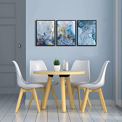 3 Piece Black Framed Wall Art For Living Room Wall Decorations For Bedroom Canvas Wall Pictures Office Wall Decor Blue Abstract Wall Art Watercolor Paintings Bathroom Decor Modern Home Decor 12"X16" 3 #TOP3