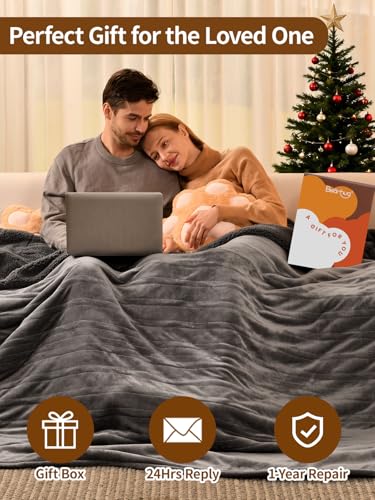 Image of Bearhug Electric Blanket King Size with Dual Controls, 10 Heat Levels & 1-12H Auto Shut-Off, Fast Heating Soft Velvet to Sherpa Heated Blanket for Couples, Machine Washable, Gray