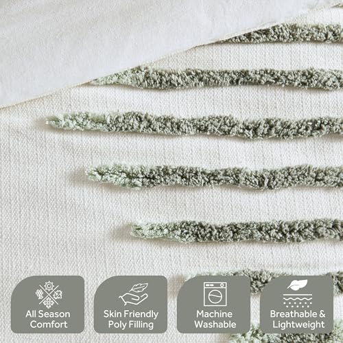 Image of Ink+Ivy Comforter Set Chenille Tufted Geometric Comforter for King Size Bed, Down Alternative All Season Lightweight King Bedding & Shams, Shay, King /Cal King, Green /Ivory 3 Piece