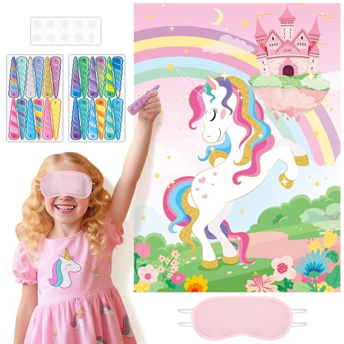 Funnlot Pin the Horn on the Unicorn Pin the Tail Party Games with Tail Stickers and Eye Masks Unicorn Birthday Party Decorations Activities Crafts Party Favors Supplies Toys Gifts for Girls