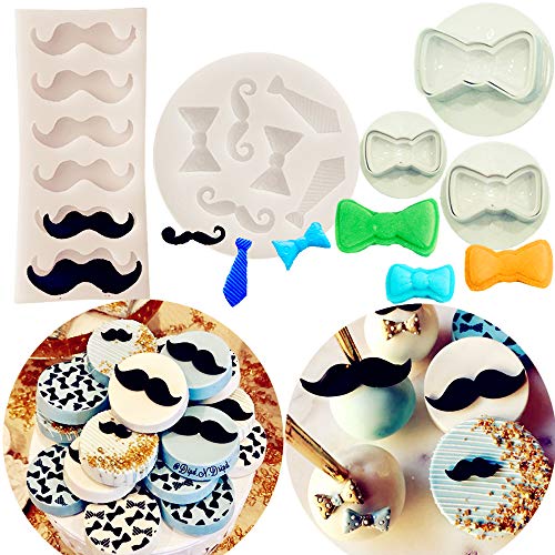 Set of 5 JeVenis Little Man Theme Cupcake Decoration Mini Mustache Mold Tie Mold Bow Mold for 1st Birthday Cupcake Decoration First birthday Cake Topper