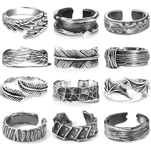 RIOSO 12Pcs Vintage Rings for Men Cool Adjust...