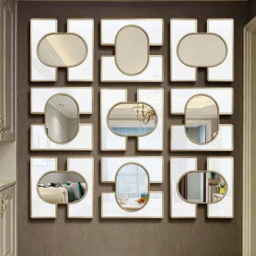 Asiwnshw Espejo Decorativo de Pared, Espejo Colgante con diseño de Arte Mural, Espejo rústico Grande para tocador de baño, Dormitorio, recibidor, apartamento o Sala de Estar(White,9PCS)