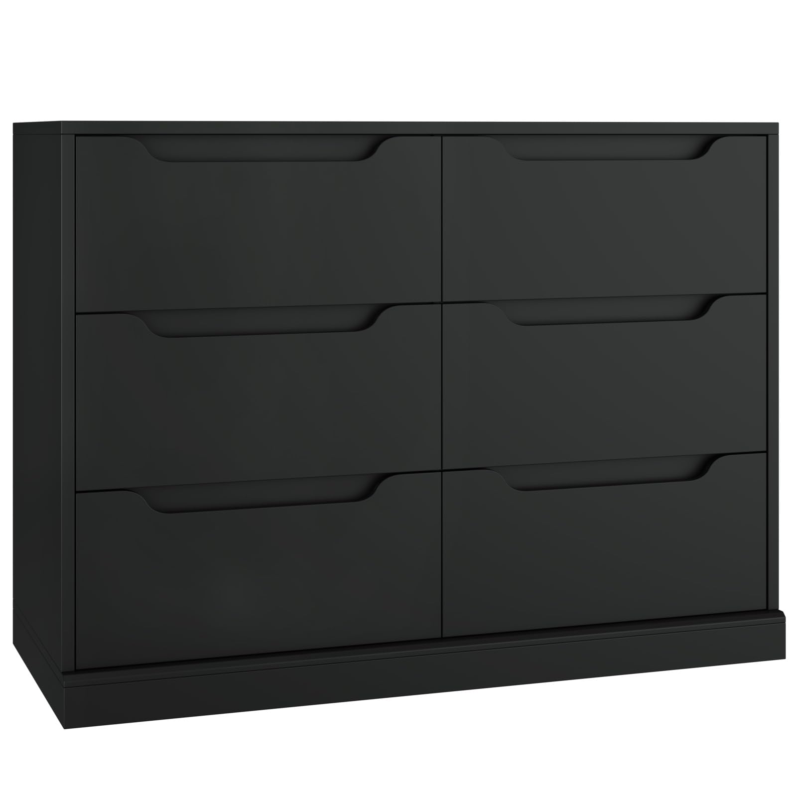 HOSTACK Modern 6 Drawer Dresser for Bedroom, Double Chest of Drawers with Storage, Large Wooden Storage Dresser Organizer with Cut-Out Handles, Accent Storage Cabinet for Living Room, Entryway, Black