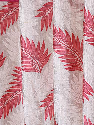 Image of Cortina 2 Piece Leaf Design Panel Eyelet Polyester Window Curtains - 5 Feet, Pink