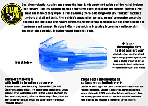 Brain Pad Lopro+ Double Laminated Strap/Strapless Combo In One Adult Mouthguard (Blue/Clear) #TOP3