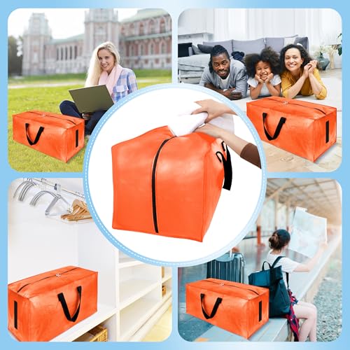 Image of HOMESURE 8 Pack Large Strong Moving Bags with Zippers & Carrying Handles - Water-Resistant - Heavy Duty Storage Tote for Space Saving, Fold Flat, Alternative to Moving Box (Orange)