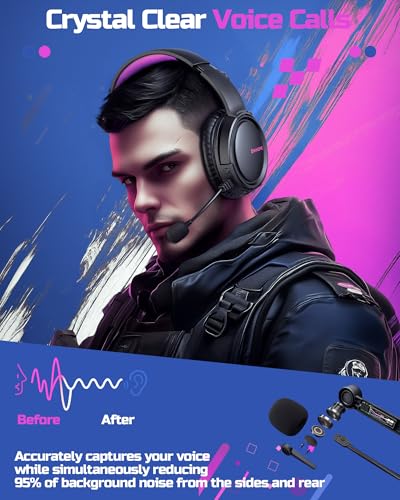 Image of BINNUNE 2.4GHz Wireless Gaming Headset with Mic for Ps5 /4, PC, Mac, Bluetooth Gaming Headset with Flip Microphone,Headphones for Laptop Computer