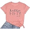 50th Birthday Gift Shirts for Women Hello Fifty Letter Print Retro T Shirt Birthday Party Short Sleeve Tee Tops