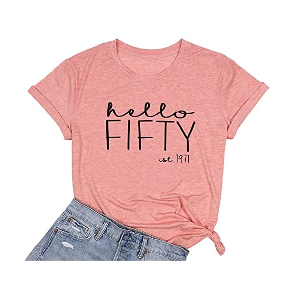 50th Birthday Gift Shirts for Women Hello Fifty Letter Print Retro T Shirt Birthday Party Short Sleeve Tee Tops