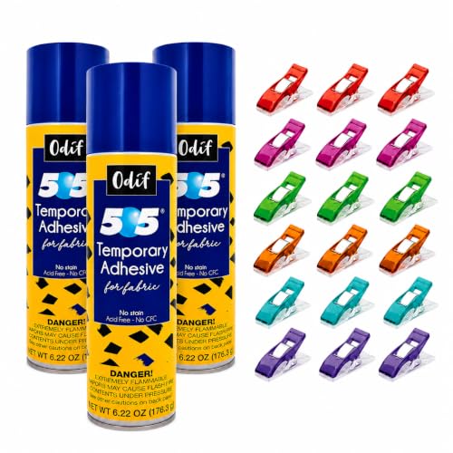 Odif 505 Spray Baste for Quilting (7.2 oz) with Pixiss Small Clothes Pin (20 Pack) for Machine Embroidery Supplies - Repositionable Adhesive Spray Glue for Fabric Quilters and More