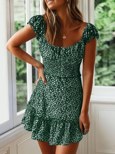 Image of YOBECHO Womens Summer Sexy Sweetheart Collar Printed Ruffle Mini Dress