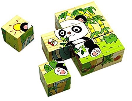Grizzly 9 Piece Colorful Wooden Block Picture Puzzle for Toddlers and Small Children (Set of 3)