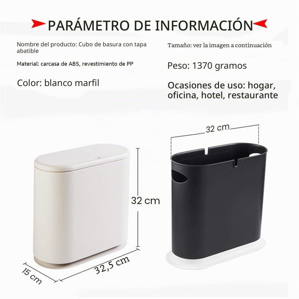 LOMON Cubo de basura rectangular creativo de estilo nórdico, bote de basura compacto, con una capacidad de 8 litros y 2.64 galones, con un espacio pequeño y un cubo de basura interno para el baño