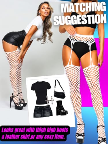 Image of EHSUYAB Women Sexy Fishnet Tights, Cutout Suspender Pantyhose Stockings Lingerie, Music Festival Rock Rave Outfits Party Club