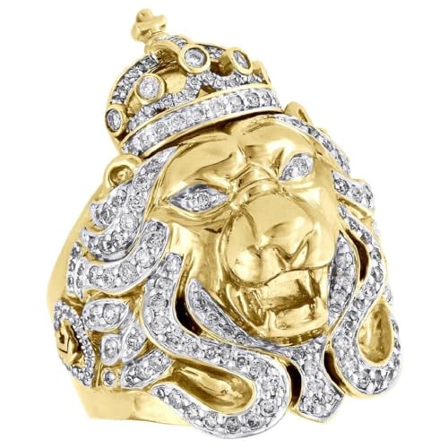 Ranjeeta Round Cut Simulated Diamond In 925 Sterling Silver 14K Yellow Gold Over Diamond Lion Head Crown Men's Ring