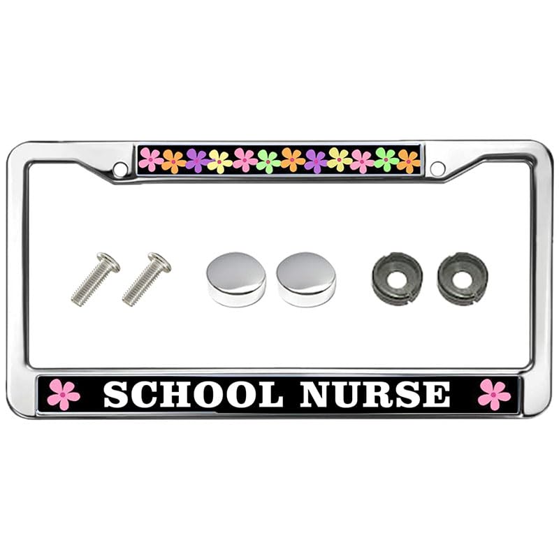 School Nurse Quotes Slim Design Licence Plate Covers Frame Flower Pattern Nurse Saying Chrome License Plate Frame Christ Nurse Saying Metal Car Accessories License Plate Frame, ASIFCSKU047