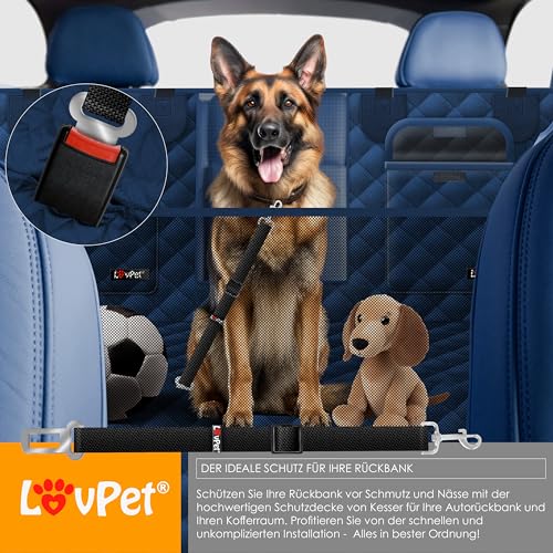 Lovpet® 2in1 Hundedecke für Auto Rückbank & Kofferraum mit Seitenschutz und Sichtfenster Kofferraumschutz - Wasserabweisende Hunde Autoschondecke Universal Autodecke Rücksitz Inkl. Zubehör, Navyblau