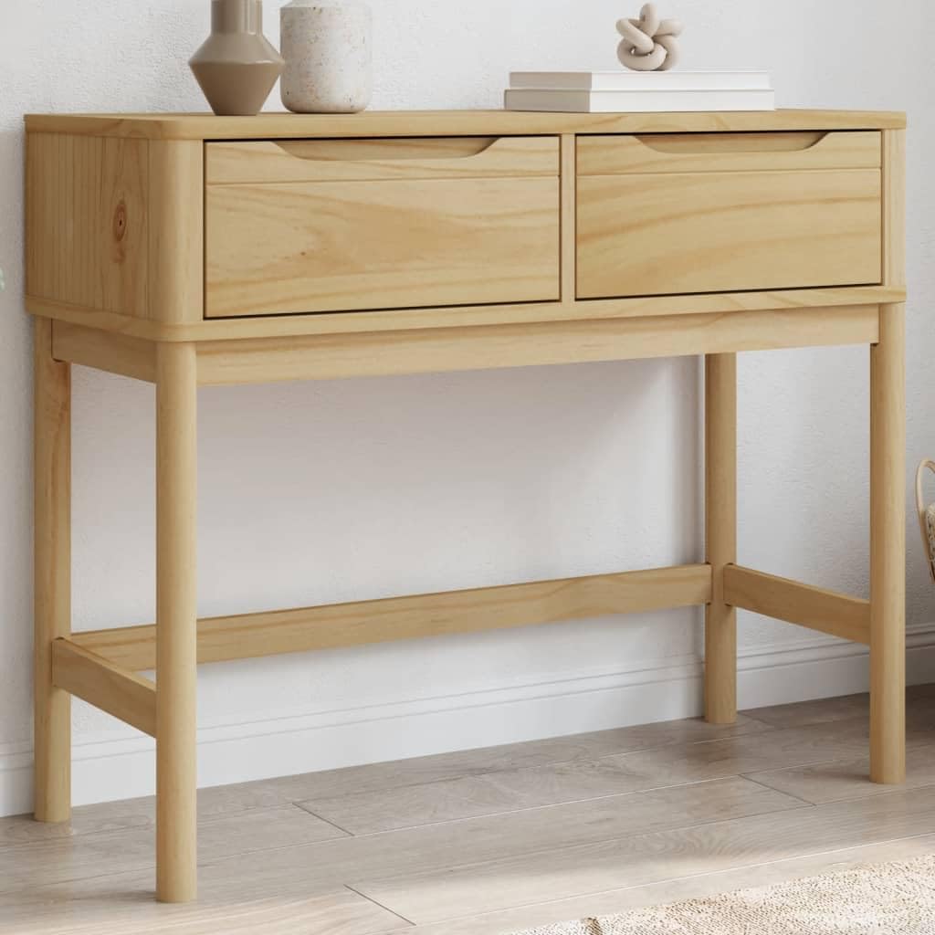 SXZenSpace Console Table FLORO Wax Brown Solid Pine Hallway Sideboard 89.5x36.5x73 cm with 2 Drawers Rustic Entryway Furniture for Living Room Bedroom Corridor