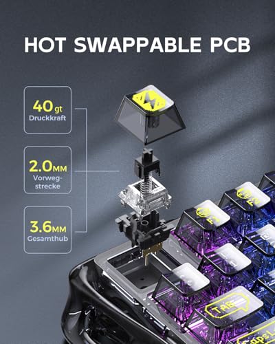 GravaStar Mercury K1 Lite 75% Gaming Tastatur, Gasket Hot Swap Gaming Tastatur Kabellos mit RGB Hintergrundbeleuchtung, BT5.0/2.4G/USB-C, Mechanische Tastatur für Win/Mac, QWERTY – Bild 5