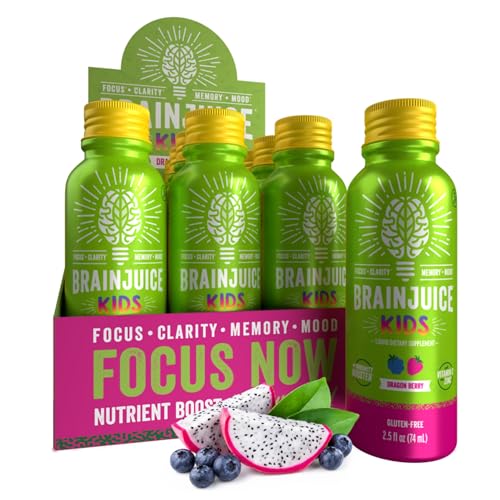 Image of BrainJuice Brain Support Shot, Gluten Free Supplement Shots for Energy & Focus, Healthy Drinks with Alpha GPC, Vitamin B, 2.5 fl oz, 12 Pack (Dragon Berry)
