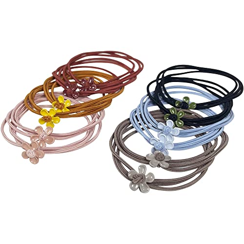 UDeBe Cute Hair Ties with Metal Flower Beads 12 Counts