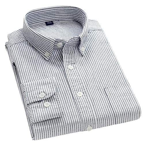 Chemise à carreaux gris en coton Oxford pour homme Dninmim