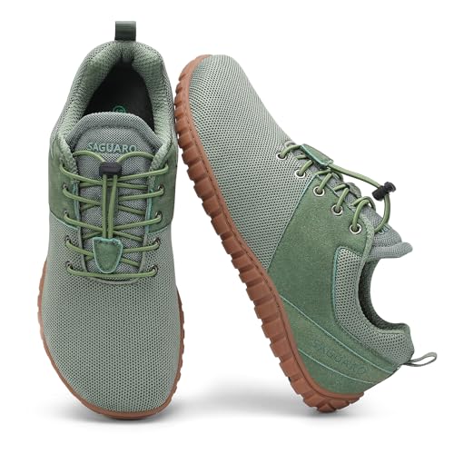 SAGUARO Barfußschuhe Herren Damen Minimalistische Barfussschuhe mit Breiter Zehenbox, Atmungsaktive Barefoot Sportschuhe,Outdoor Freizeitschuhe für Alltag,Fitness,Reisen,Walking Grün,Gr.41