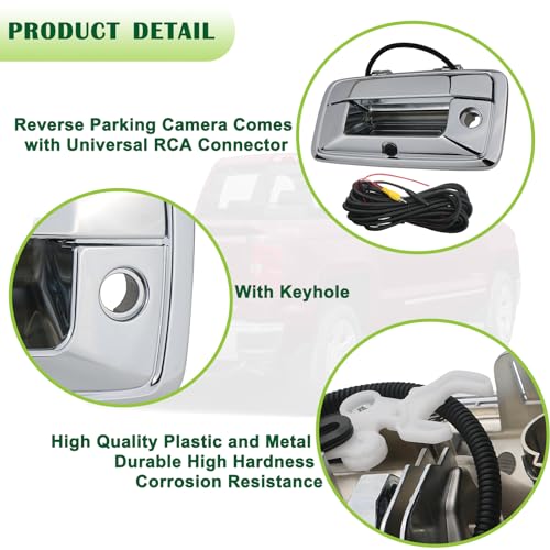 Image of Backup Camera Tailgate Handle Rear View Camera Liftgate Latch Handle with Keyhole Chrome Compatible with 2014-2015 Chevrolet Chevy Silverado Sierra 1500 Replaces 23128692