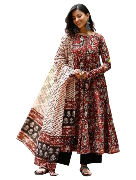 vidusha Women's Floral Printed Kurti Pant Set with Dupatta, Maroon and Black Traditional Ethnic Wear For Women's-picture-23