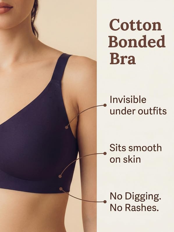 Image of Tweens Cotton Padded Bonded Bra for Women | Full Coverage Wire-Free Bra | Seamless No-Dig Comfort | Breathable Cotton | Elastic-Free Bottom Band & Side Wings | Pack of 1|