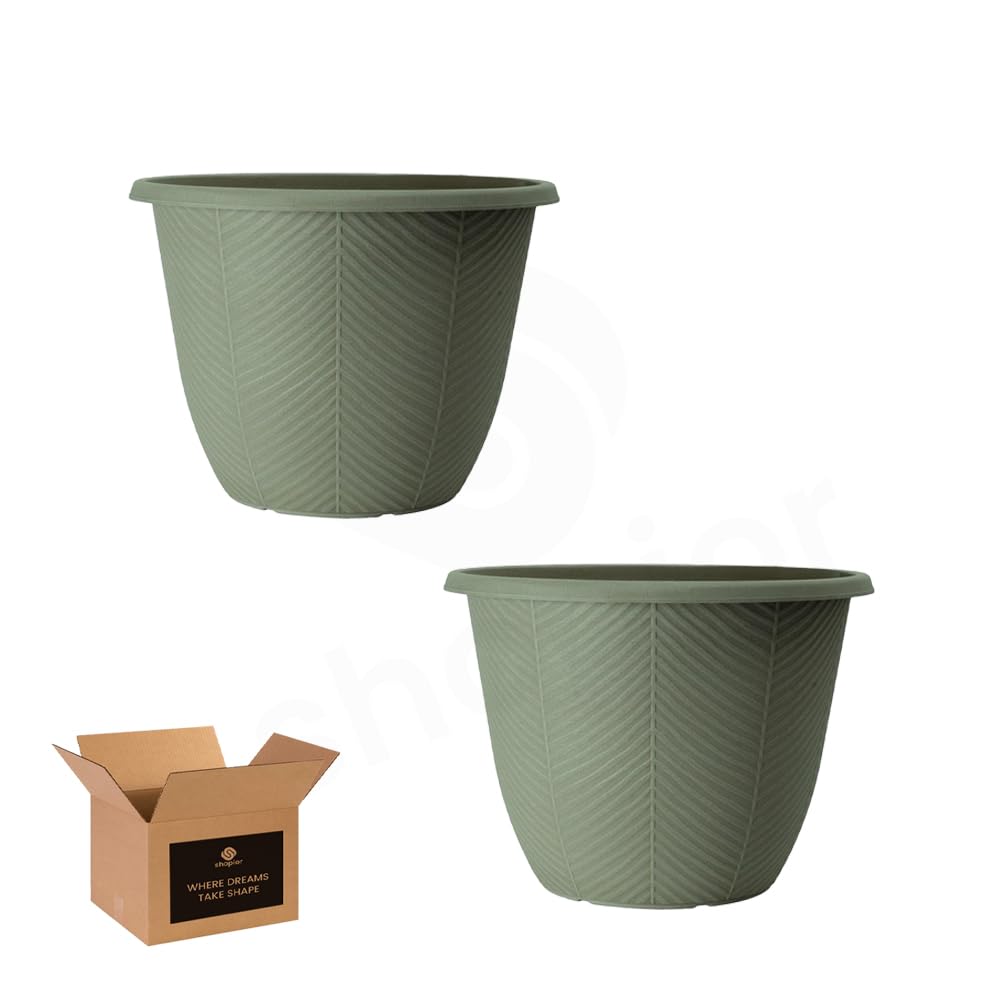 Palmetto Planter Round Pot – Large Plastic Garden Planters | Indoor Outdoor Decorative Plant Pots, Weatherproof UV Resistant Flower Pots for Patio Balcony Home Decor (Soft Meadow Green 32cm - Pack 2) — image 1