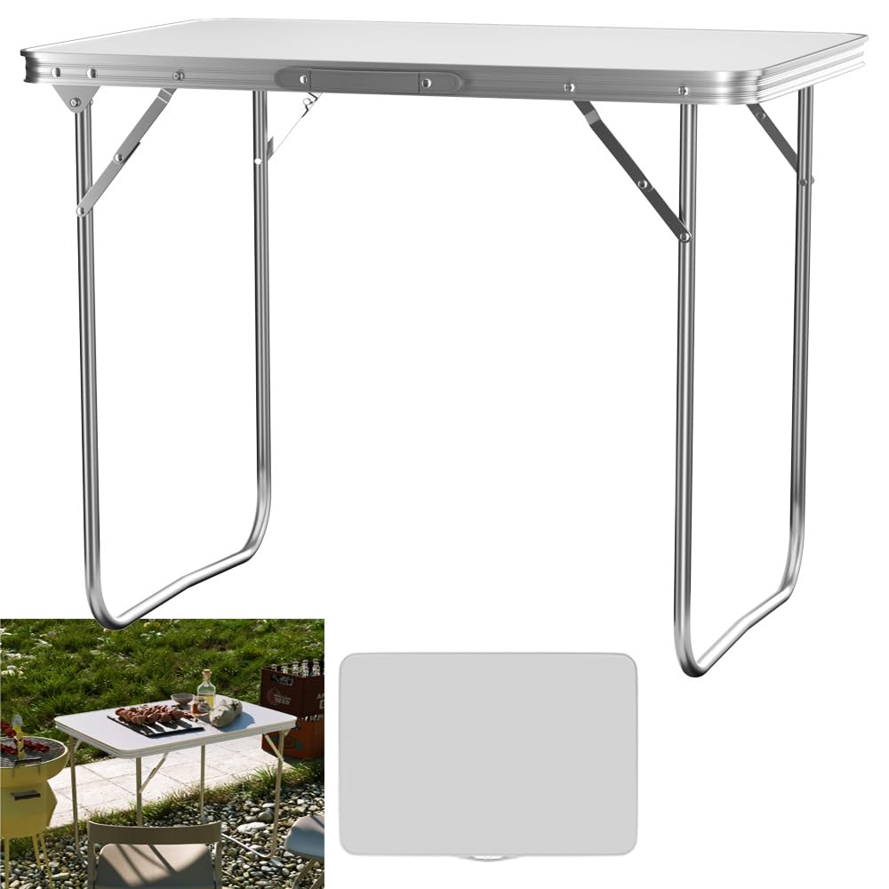 Folding Table Portable Lightweight Camping Table Extra Strength Trestle Table for Indoor Outdoor, with Carrying Handle Foldaway Table, Aluminium Folding Table for Wedding Garden Party Picnic BBQ