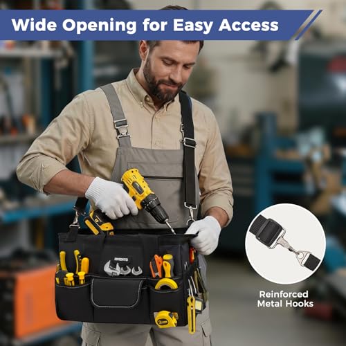 Image of 16-Inch Heavy Duty Tool Bag, 22 Pockets Empty Tool Box Organizer Storage, Soft Large Tote Toolbox Organization Portable Handle Carry Drill Toolbag for Handyman Home DIYer, Dad Men Gifts, Black
