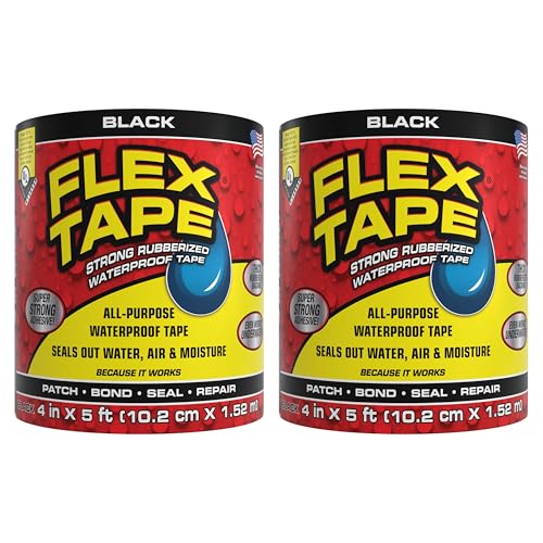 Image of Flex Tape, Original Thick Flexible Rubberized Waterproof Tape - Seal and Patch Leaks, Works Underwater, Indoor Outdoor - Home RV Roof Plumbing and Pool Repairs, Black, 4 in x 5 ft, Pack of 2