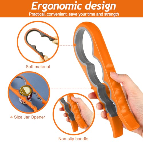 Image of 4 in 1 Jar Opener Multi-Function Bottle Opener Non Slip Remover Tool for Seniors with Arthritis and Anyone with Low Strength(Orange Grey)