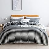 Product Image of the JELLYMONI 100% Natural Cotton 3pcs Striped Duvet Cover Sets, Dark Grey Duvet...