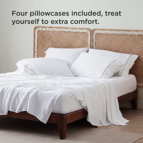 Bedsure Luxury Embroidered Bed Sheets - Super Soft King Size Sheets With 18 Inch Deep Pocket, Silky Smooth, Cooling For Hot Sleeper, 1 Fitted Sheet, 1 Flat, 4 Pillow Cases (Light White) #TOP7