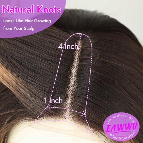 Image of Eawwii Wigs for Women Brown Caramel Highlight,Short Wavy Synthetic Lace Wig