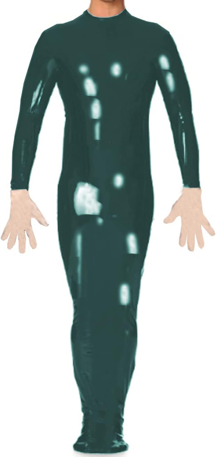 PVC Latex Bondage Bag Patent Leather Jumpsuit Vinyl Bodysuit Faux Leather Tight Wear,Dark Green,6XL