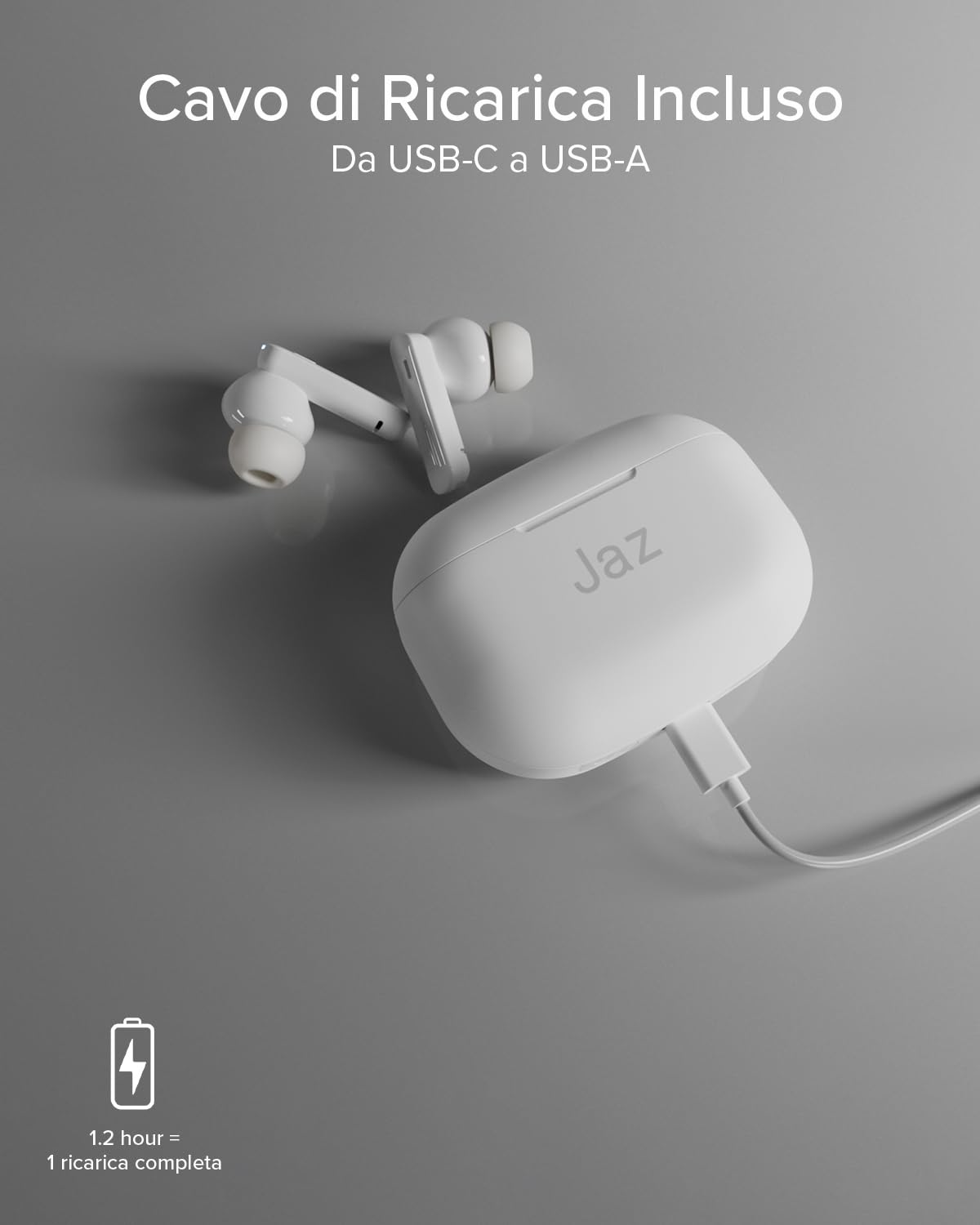 JAZ Maks - Cuffie Auricolari In-Ear True Wireless Stereo, Cancellazione del Rumore Attiva, Custodia di Ricarica, Microfono HD, Controlli Touch, per Smartphone, Tablet, Laptop, 24 Ore