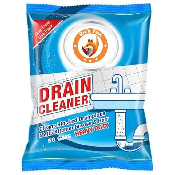 RICH FOX Drain Cleaner Flakes (50g x 9N), Removes Clogs, Blockages in Washbasin, Septic Tank, Sinks, Pipes within 30 mins. Drain expert | Sink cleaner| Toilet Cleaner | No manual hassle required