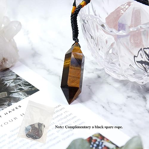 Image of Runyangshi Tiger's Eye Healing Crystal Pendants, Double Pointed Natural Crystal Quartz Necklace 6 Faceted Chakra Crystal Wand Stone